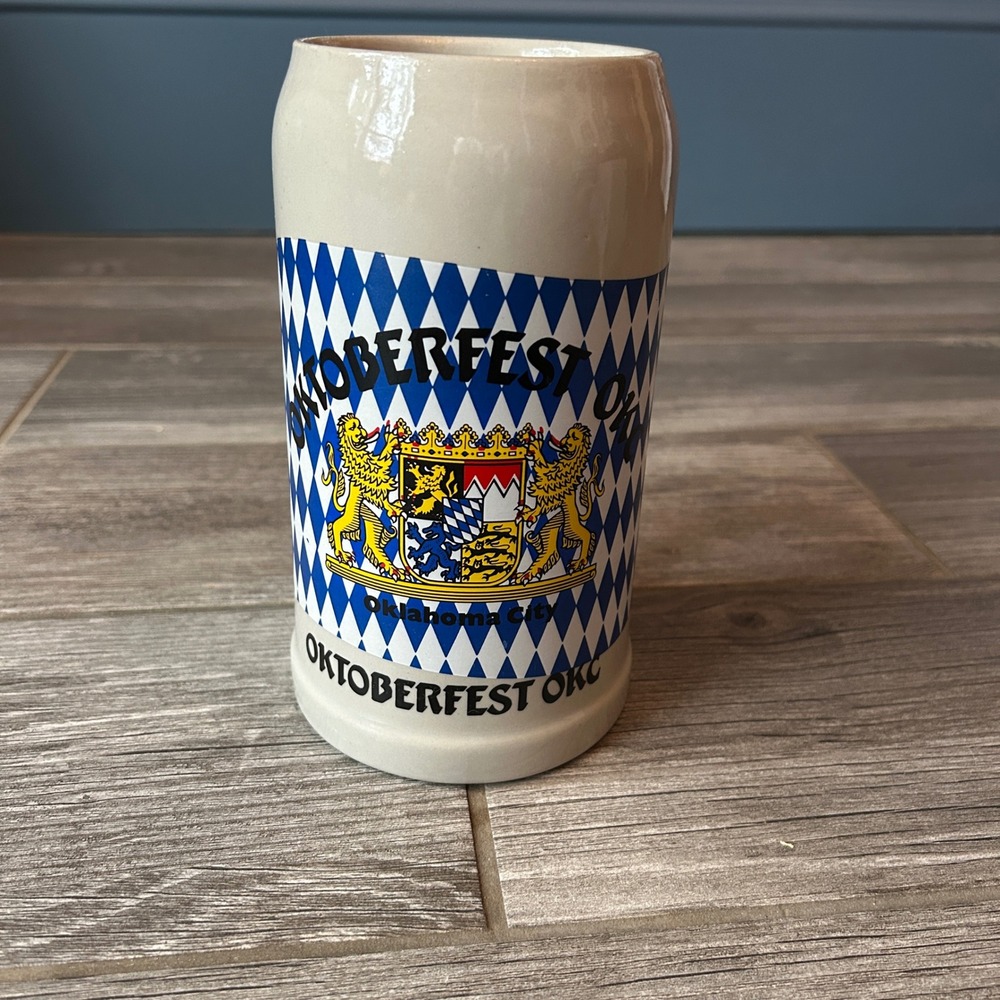 Oktoberfest OKC Ceramic Beer Stein 1 Liter Mug German Bavarian Crest Handle